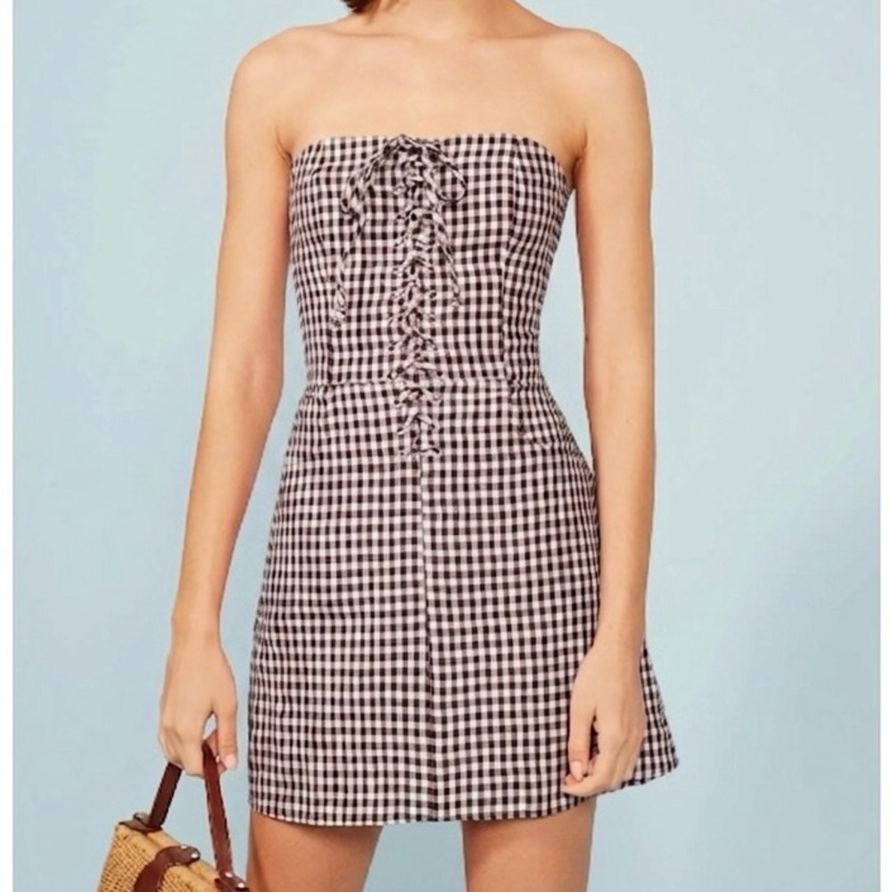 Reformation Linen Check Mini Dress XS/S